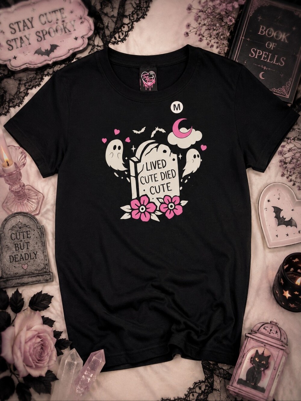 Too Fast Lived Cute Died Cute Ghost Graphic Tee Black NWT M